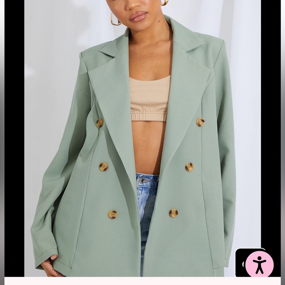 Pale Khaki Woven Oversized Button Down Blazer